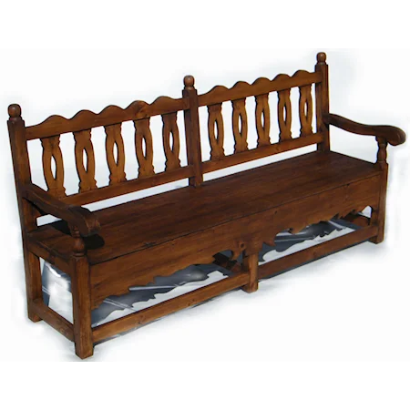 Traditional Slat Back Wood Bench with Arms